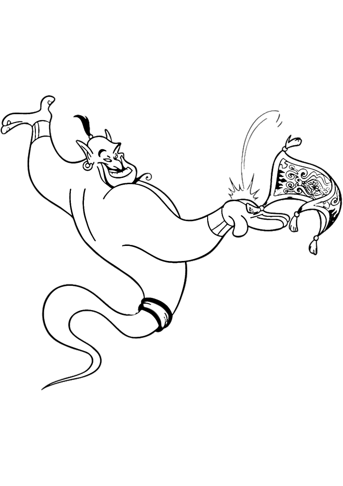 Aladdin tient une lampe à colorier magique