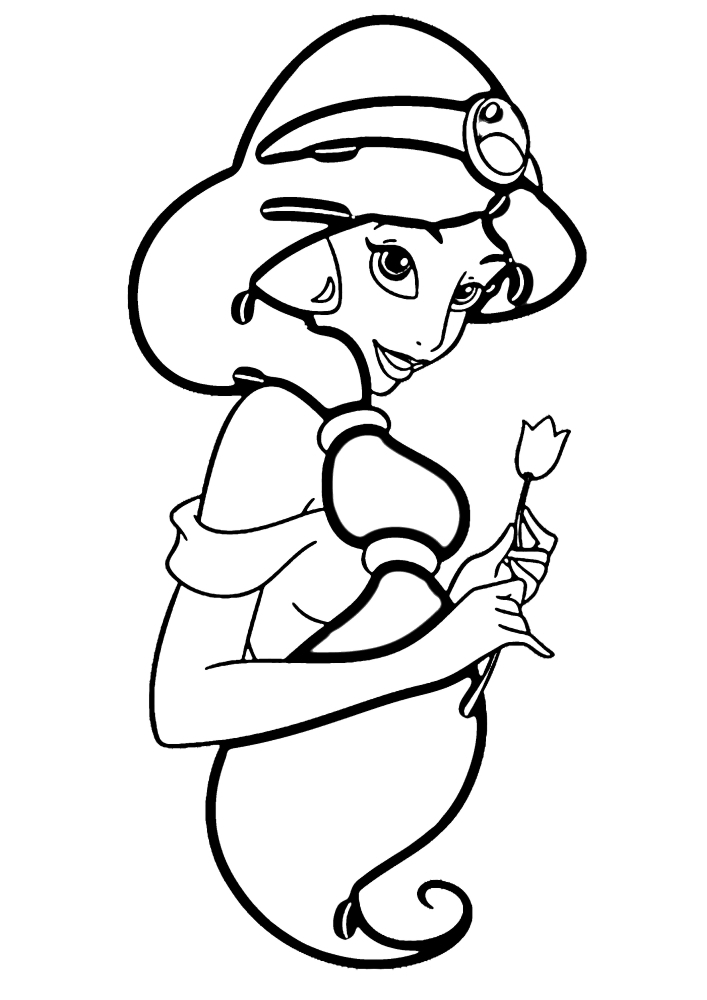 Jasmine is holding a flower.