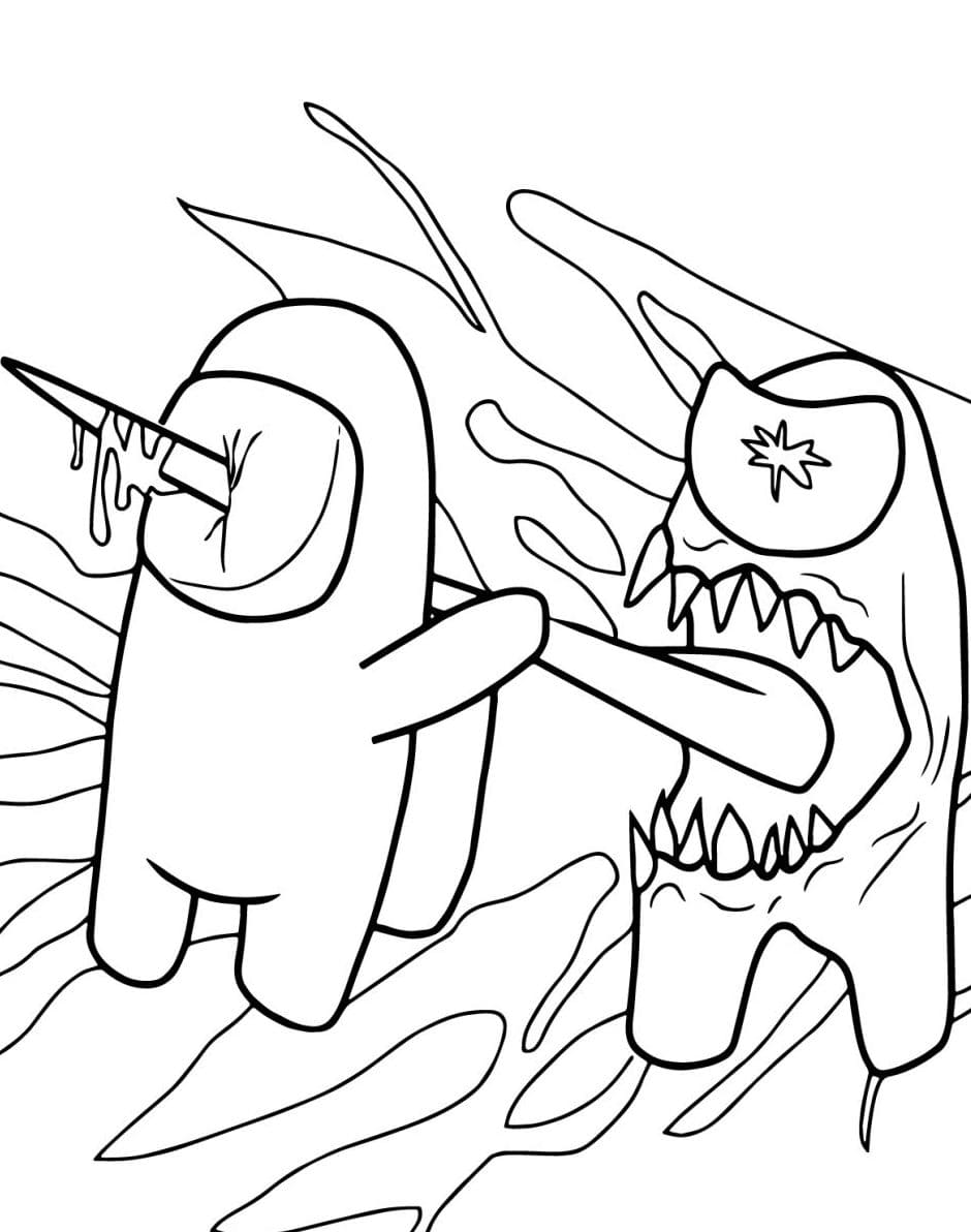 Coloring Pages Among Us The killer attacked the astronaut Print Free