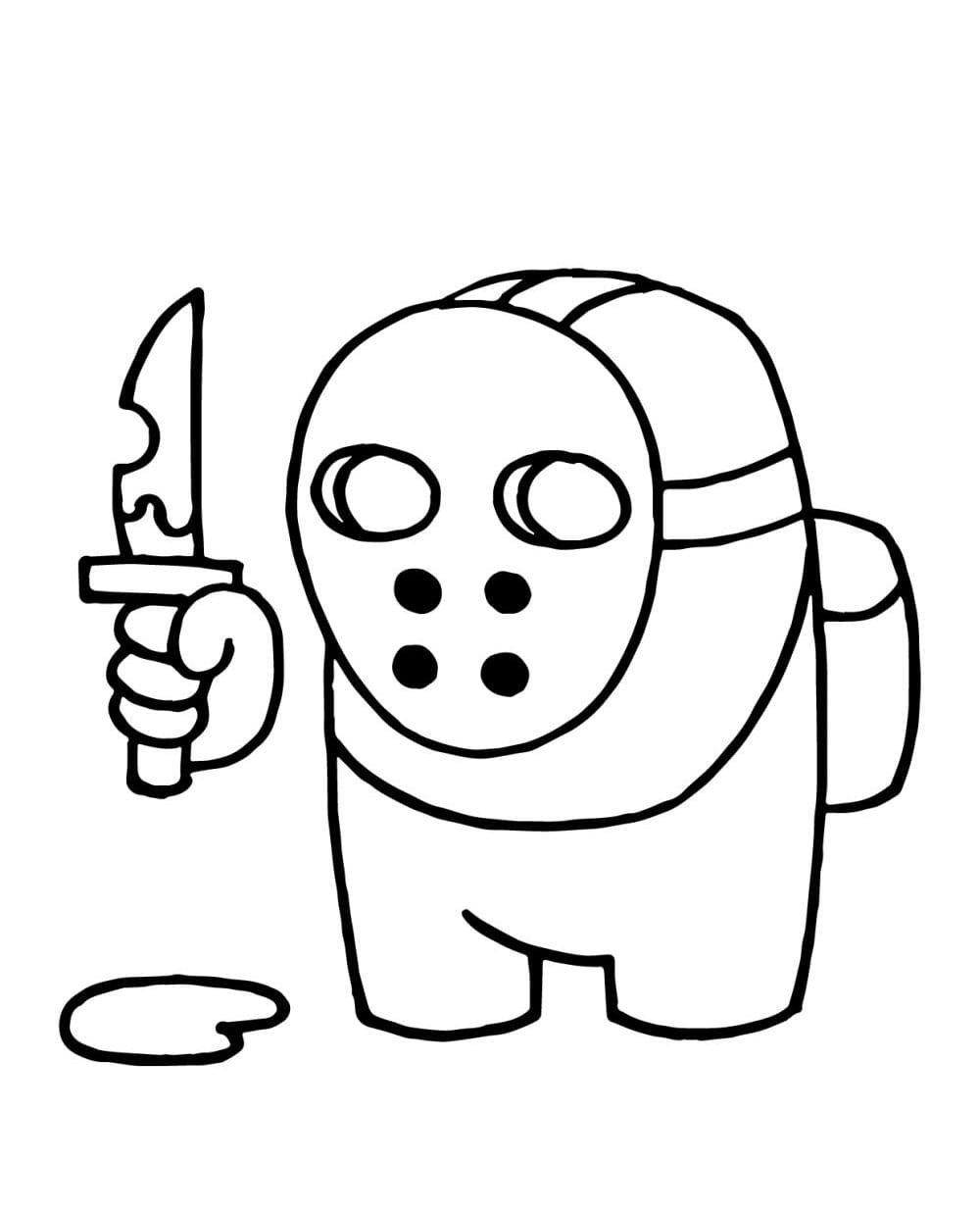 Coloring page Among Us A masked Imposter with a knife