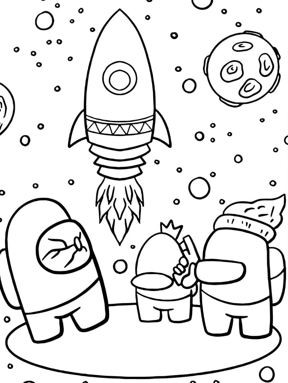 Coloring page Among Us The players threw the Imposter into outer space