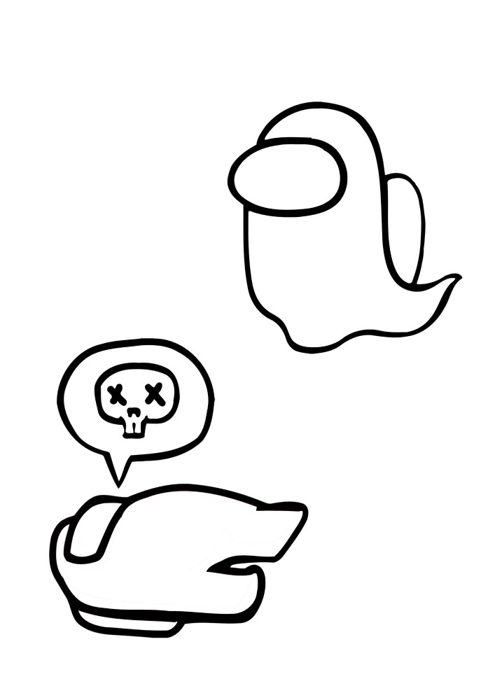Ghost flying over his dead body - Among Us Coloring pages.