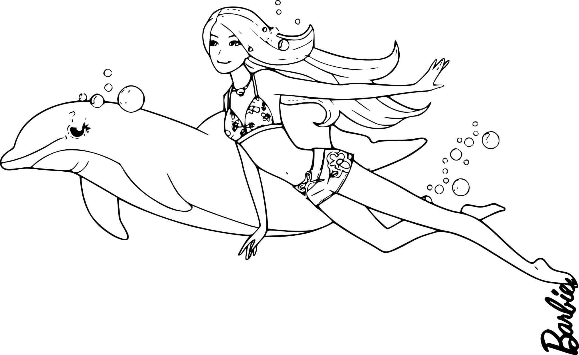 Coloring page Barbie Mermaid Mermaid Barbie and dolphin
