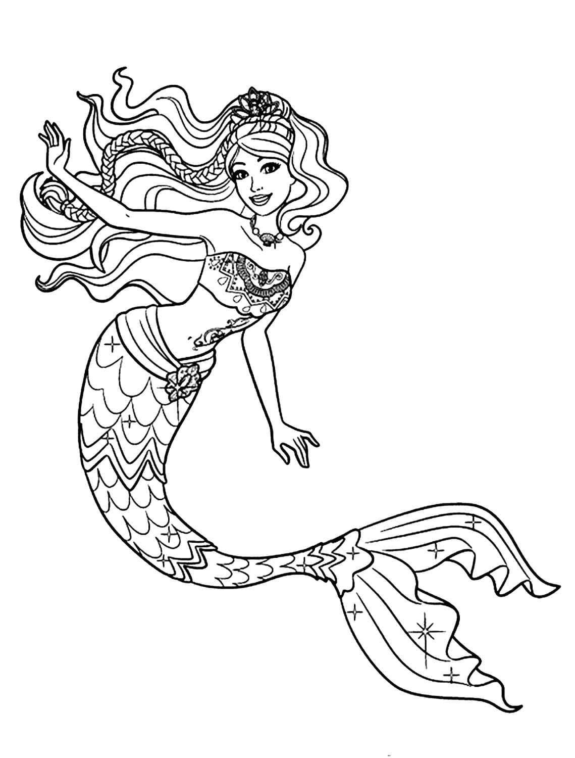Coloring page Barbie Mermaid Barbie in fashionable clothes