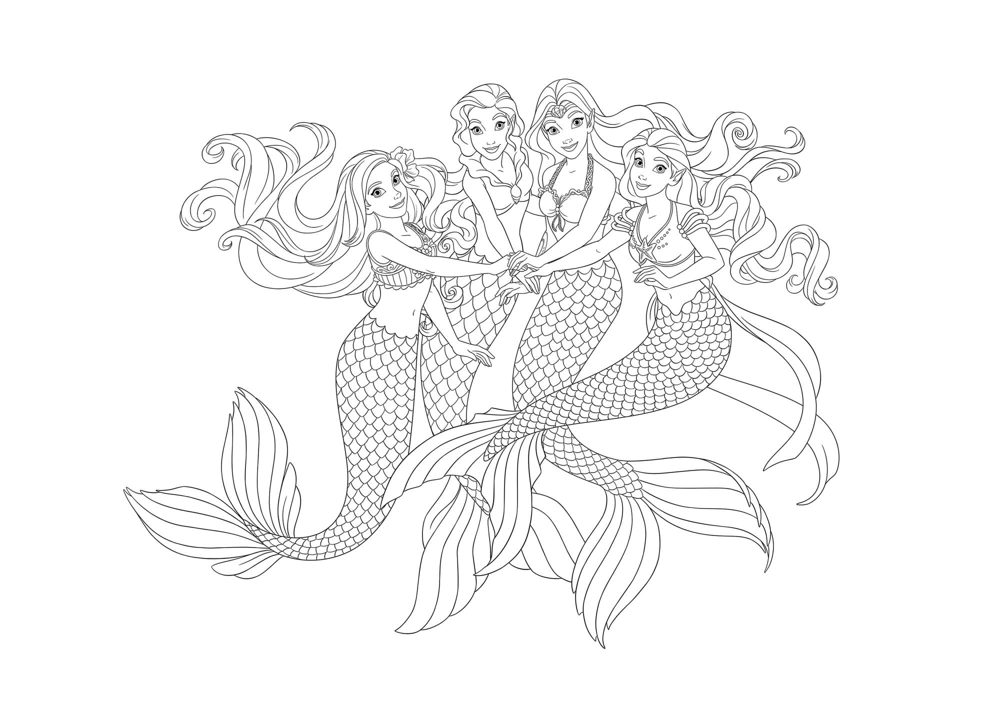 Coloring page Barbie Mermaid Dolls for girls