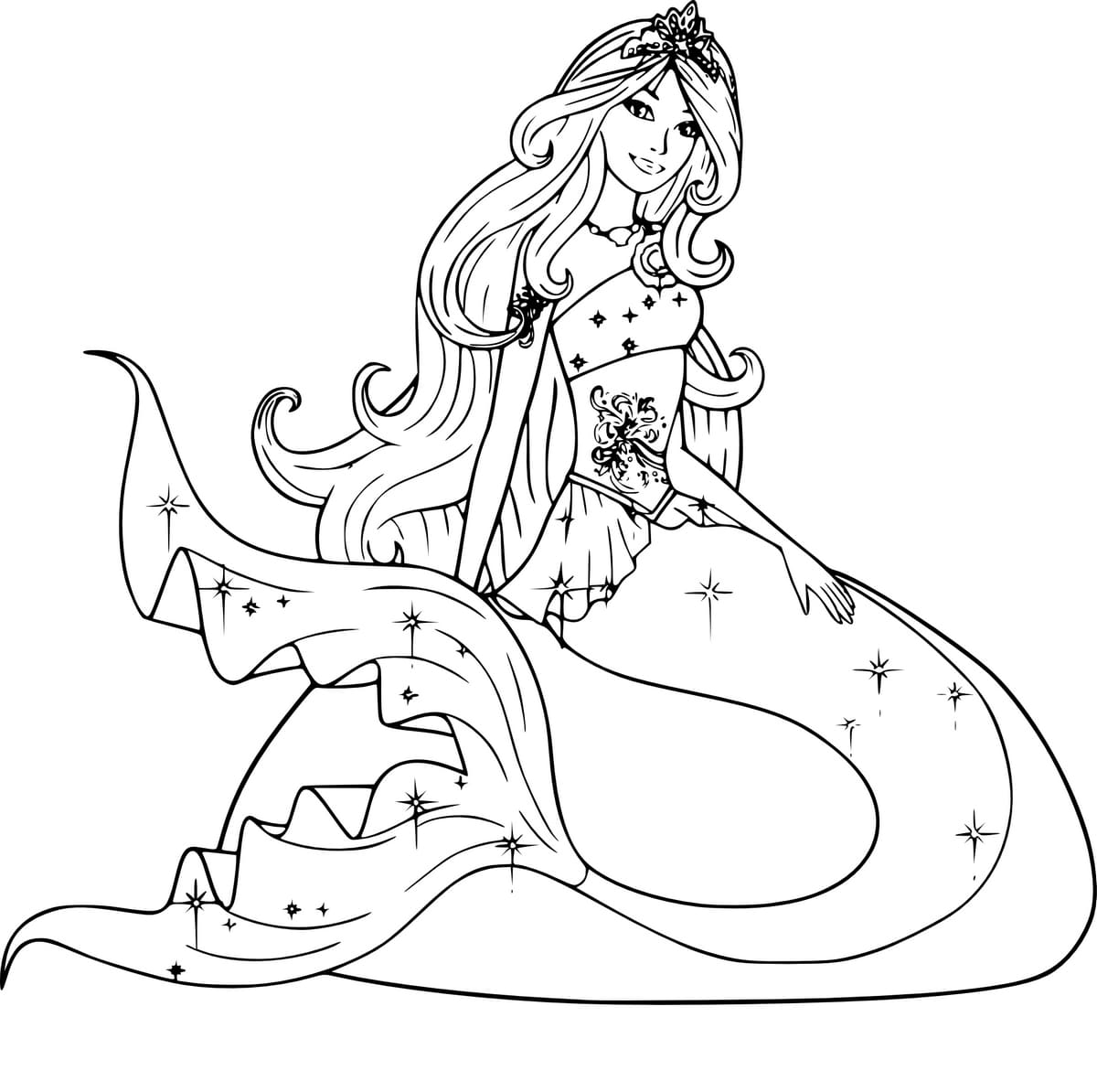 Para Colorear Barbie Sirena Reina del mar