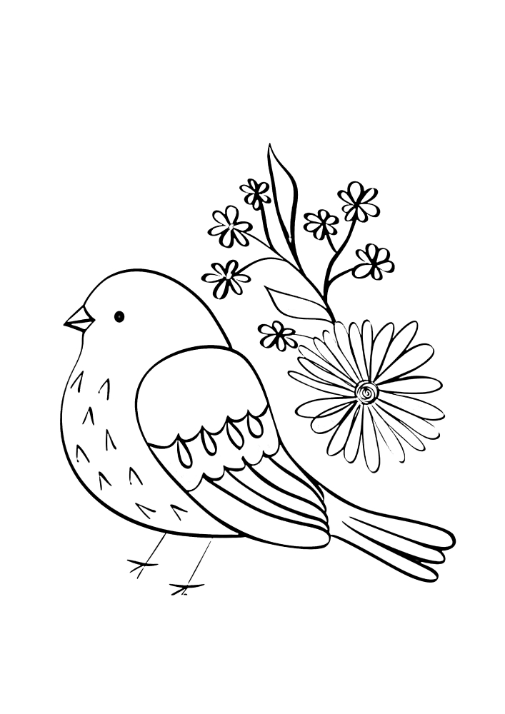 Радостная птичка - раскраска для малышей