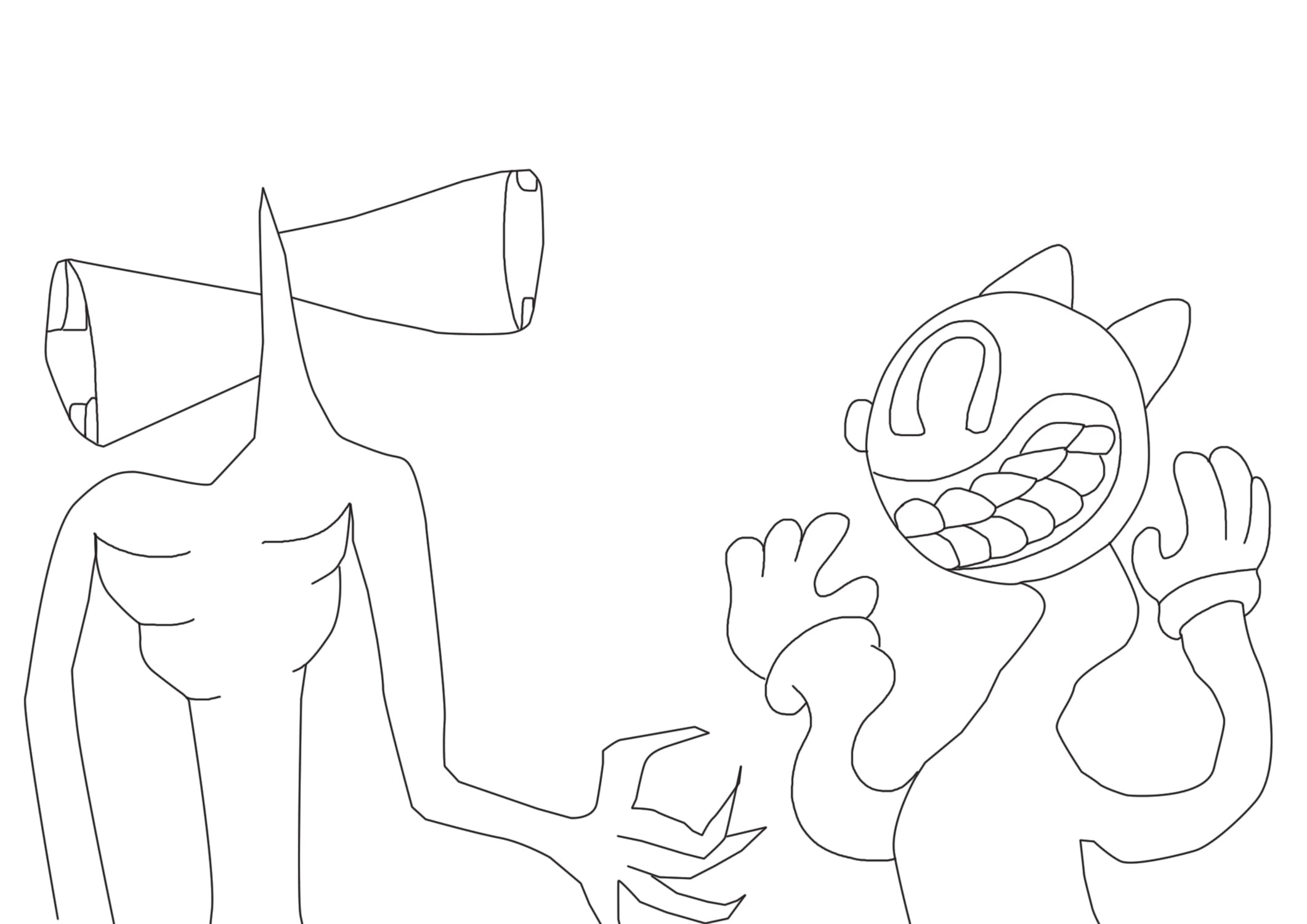 Ausmalbild Cartoon Cat und Siren Kopf