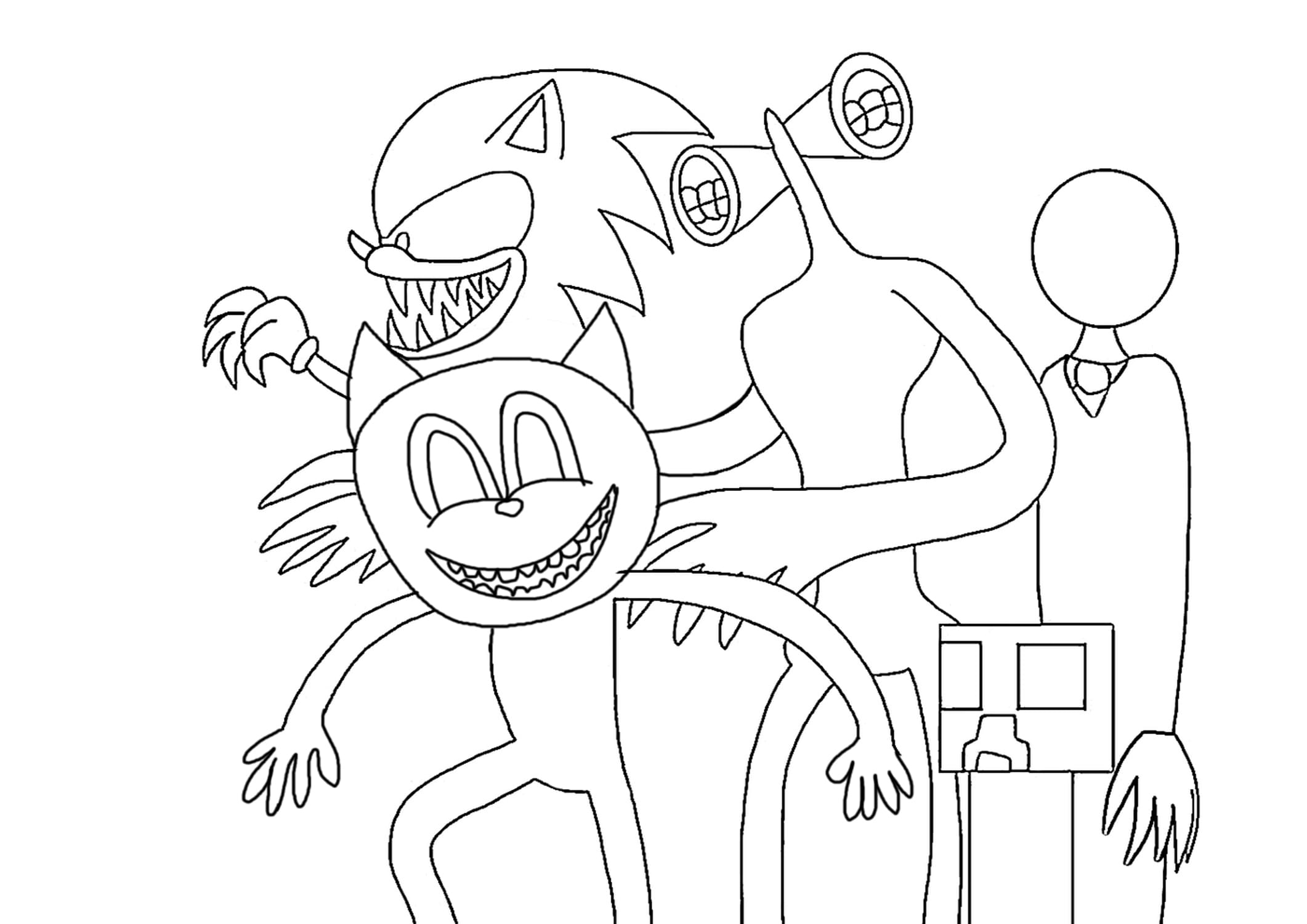 Ausmalbild Cartoon Cat , Siren Head, Sonic, Creeper und Slenderman sind die Hauptmonster
