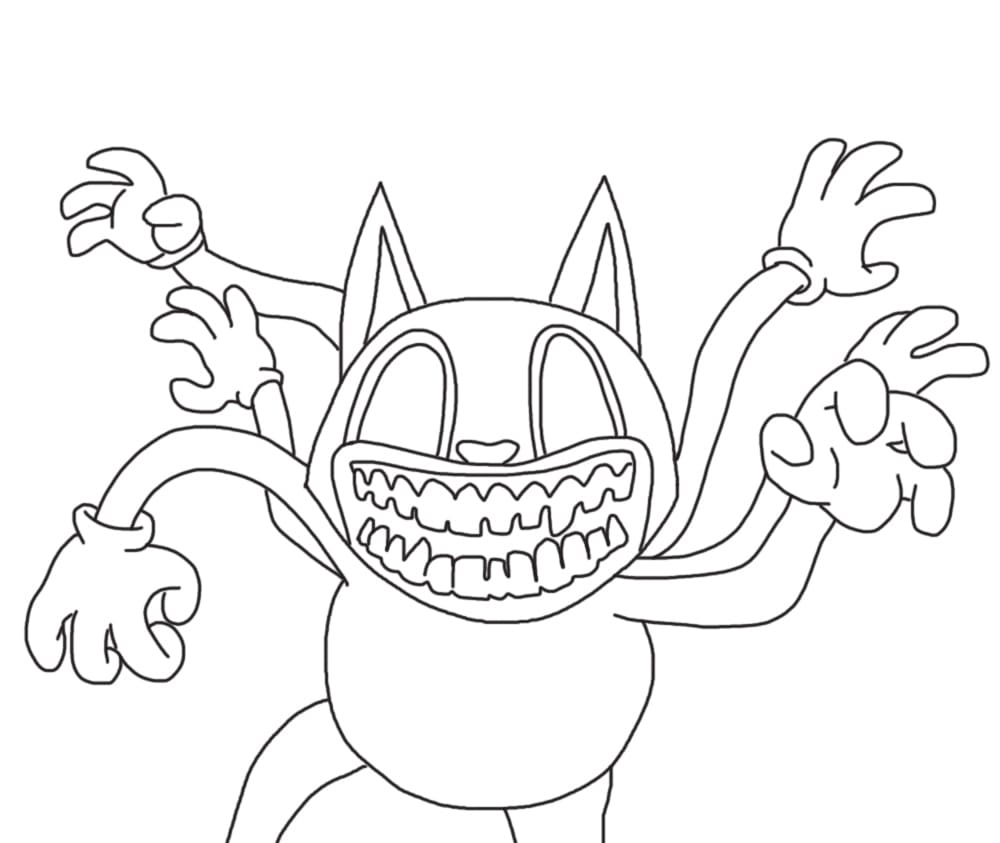 Ausmalbild Cartoon Cat Monster mit Händen