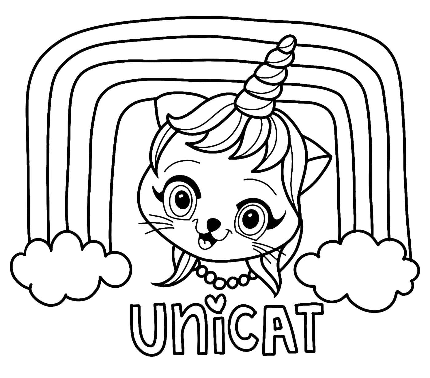 Para Colorear Gato-Unicornio para niños pequeños