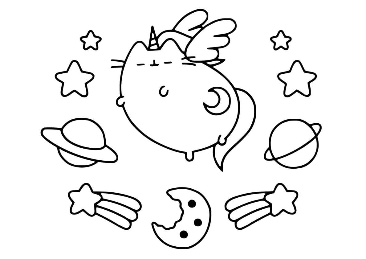 Coloring page Unicorn Cat Space