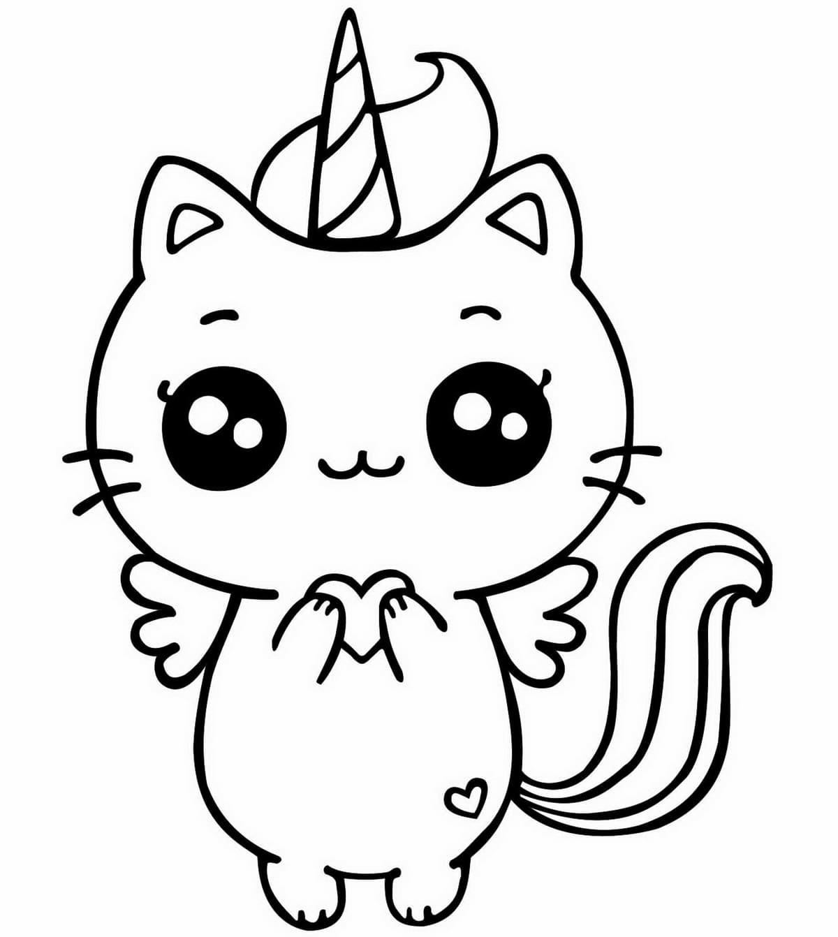 Ausmalbild Einhorn-Katze mit Herz