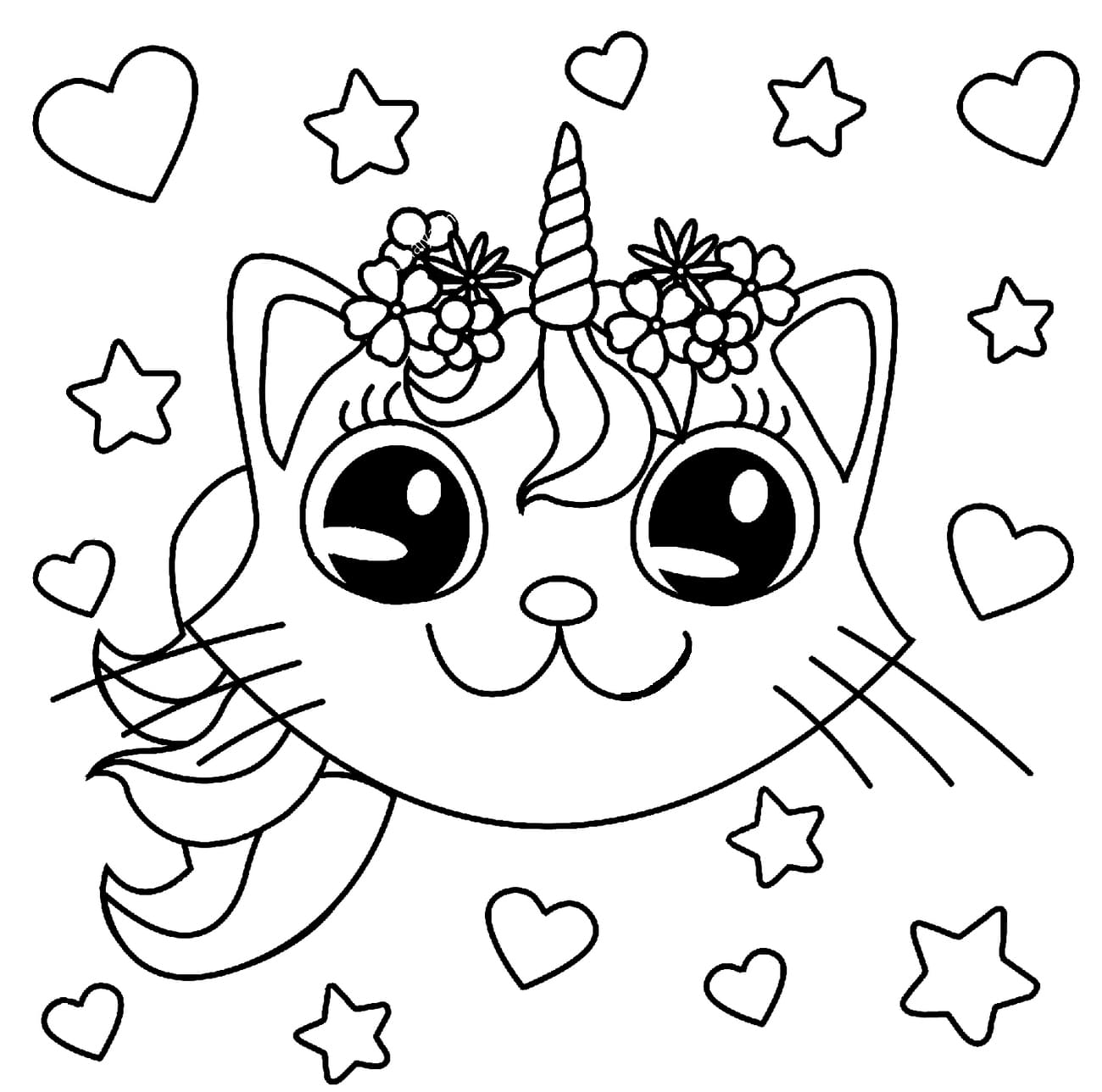 Coloring page Unicorn Cat Satisfied