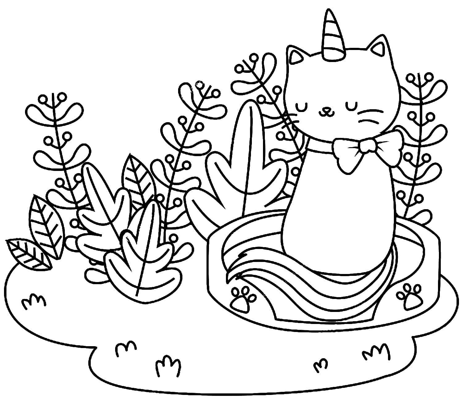 Coloring page Unicorn Cat in nature