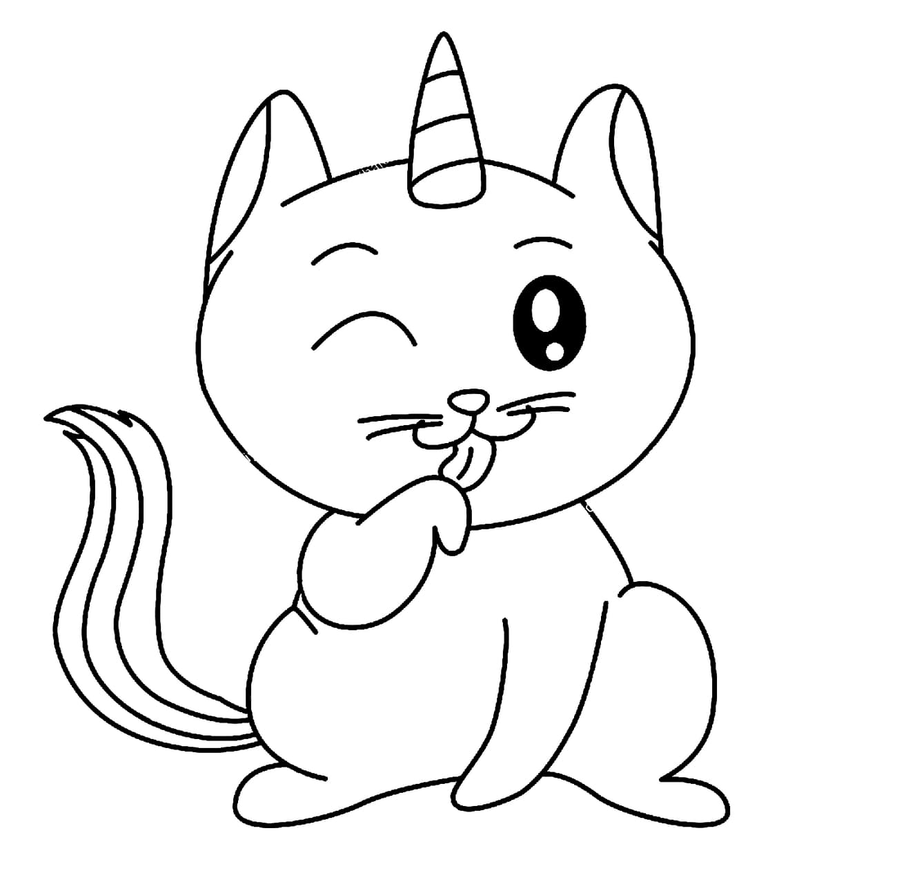 Coloring page Unicorn Cat licking his lips