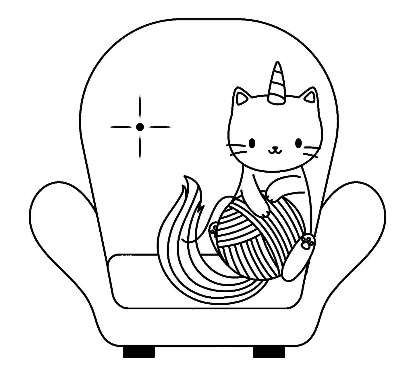 Coloring page Unicorn Cat with a ball