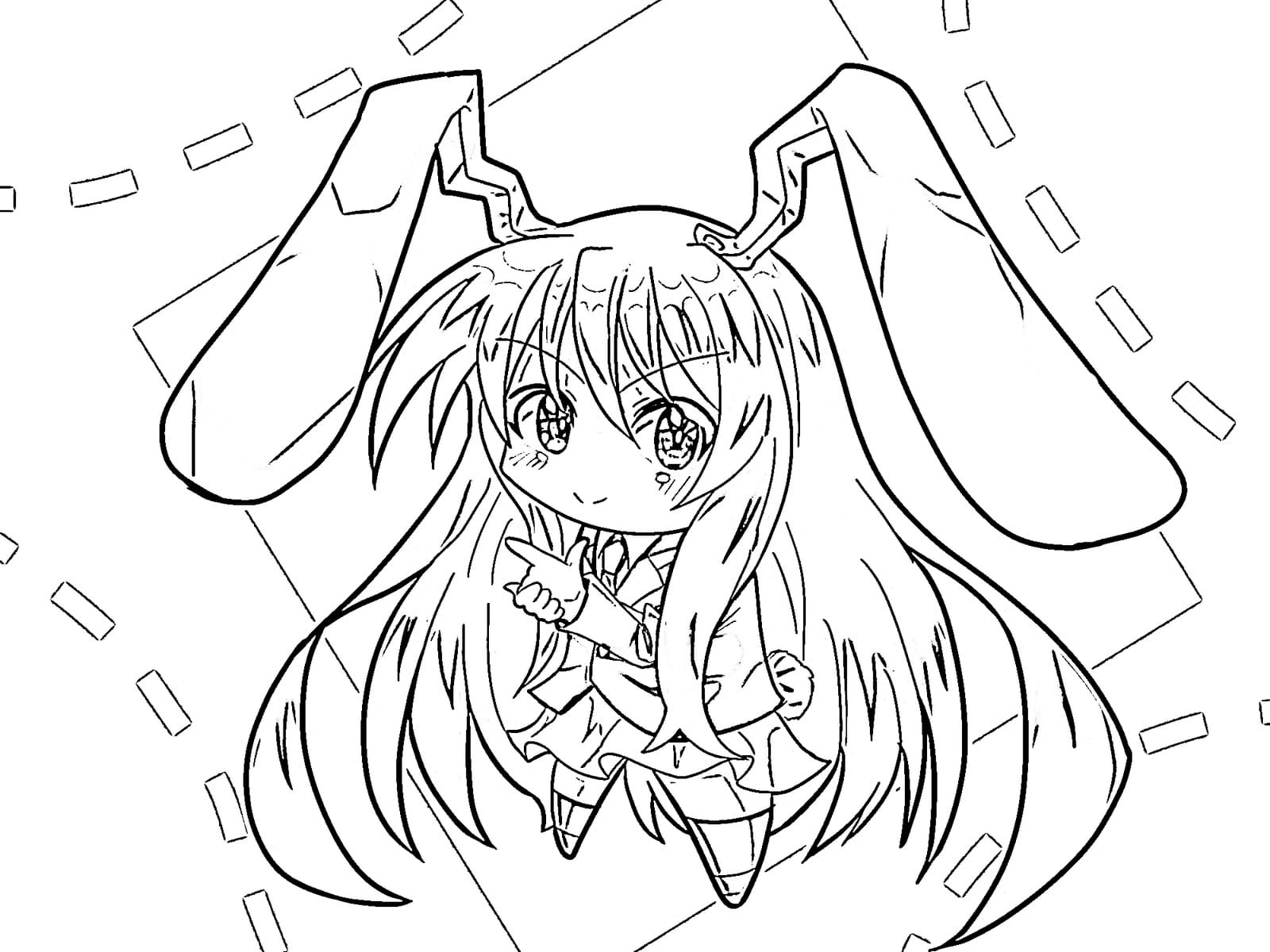 Coloring page Chibi A girl with bunny ears