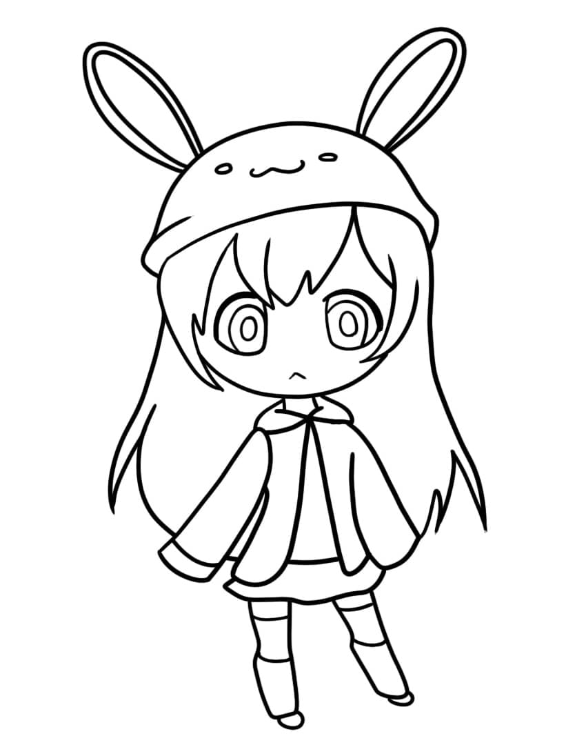 Coloring page Chibi Anime girl in full growth