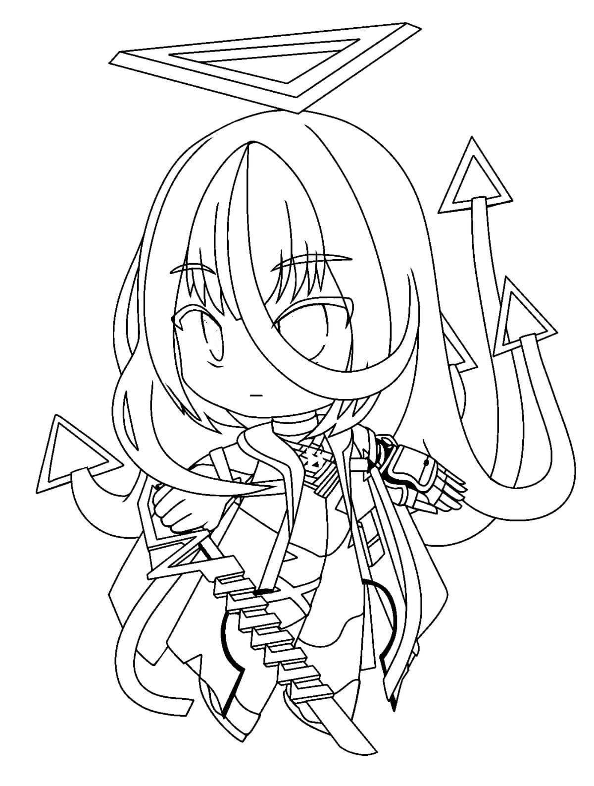 Coloring page Chibi Anime girl with a sword