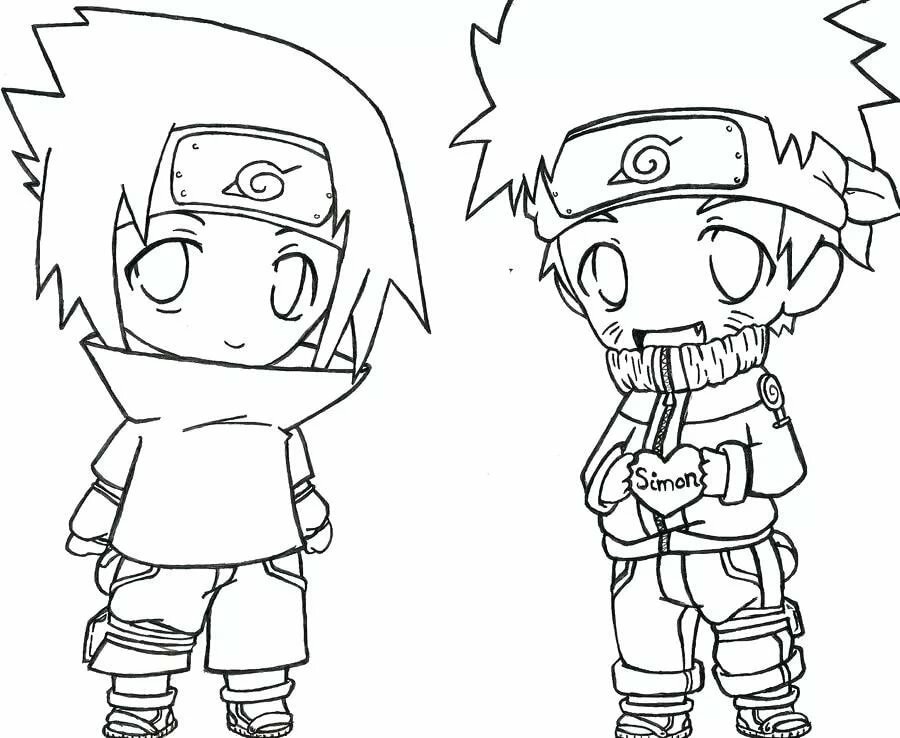 Ausmalbild Chibi Sasuke und Naruto