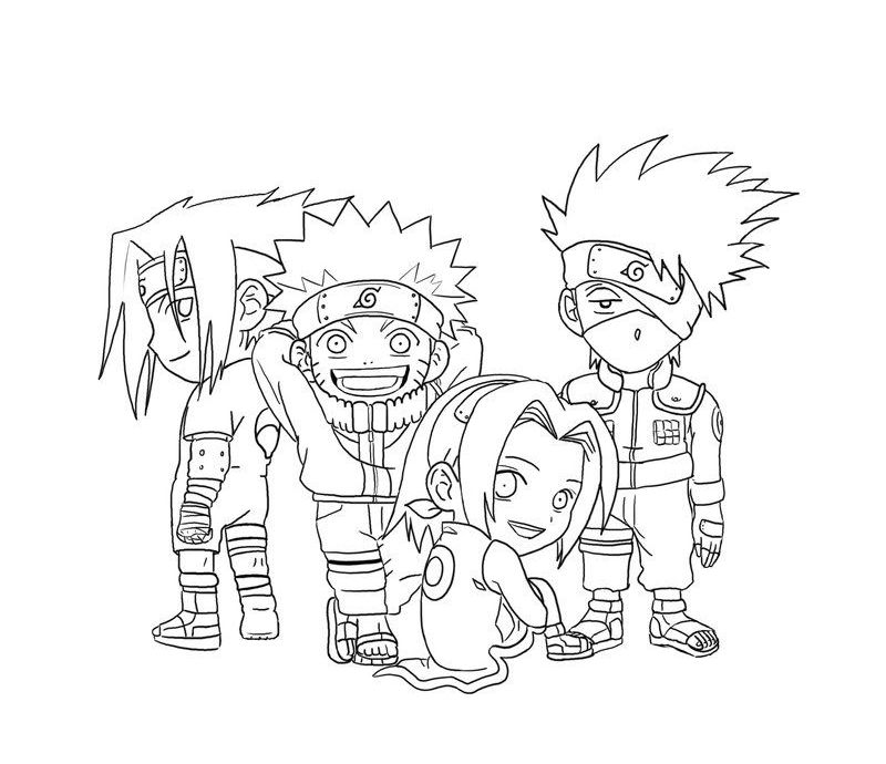 Ausmalbild Chibi Charaktere aus Naruto Anime