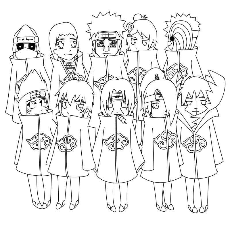 Coloring page Chibi Akatsuki Characters