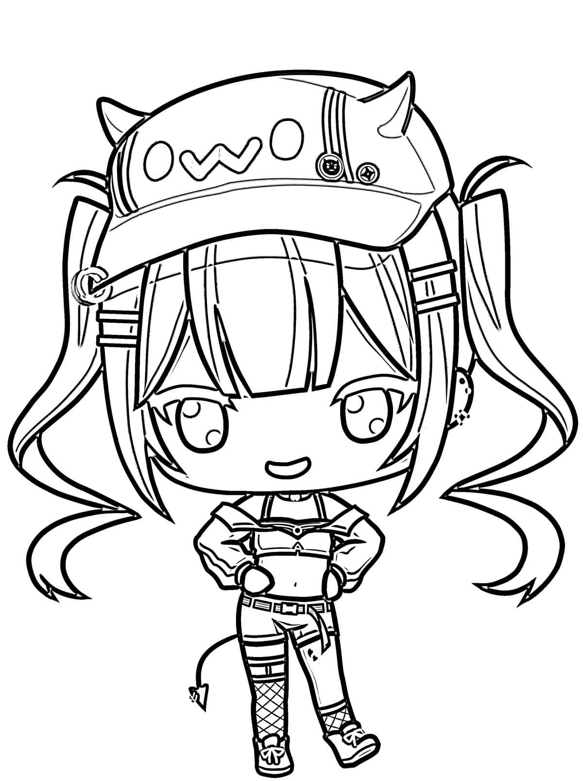 Coloring page Chibi The girl in the cap