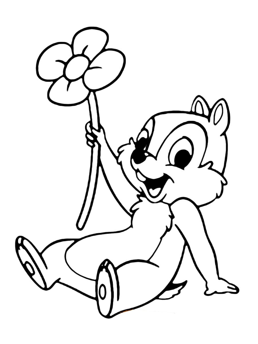 Coloring page Chip and Dale Chip holds a flower