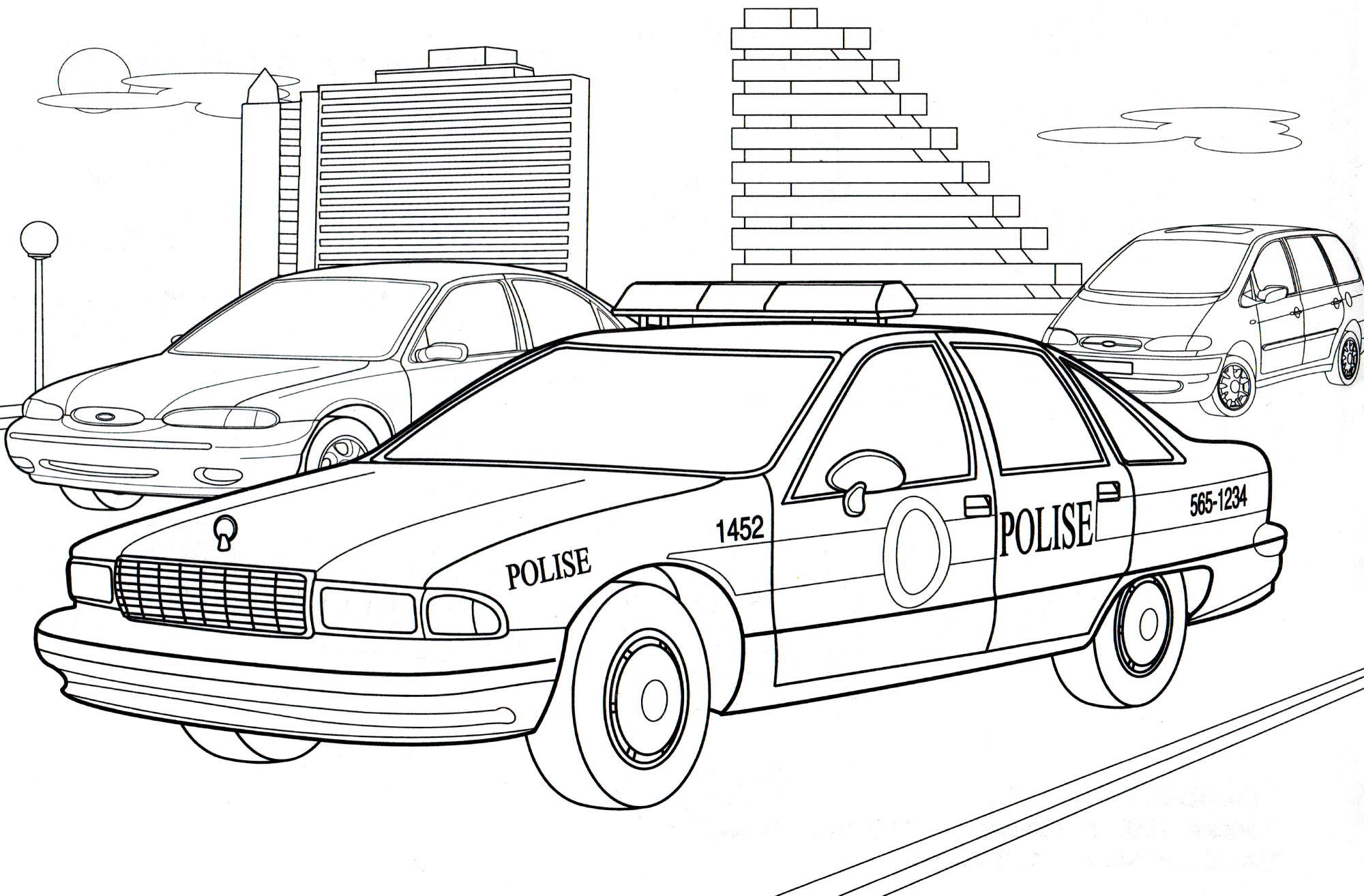 Coloriage Voiture de police Une voiture de police patrouille dans la ville