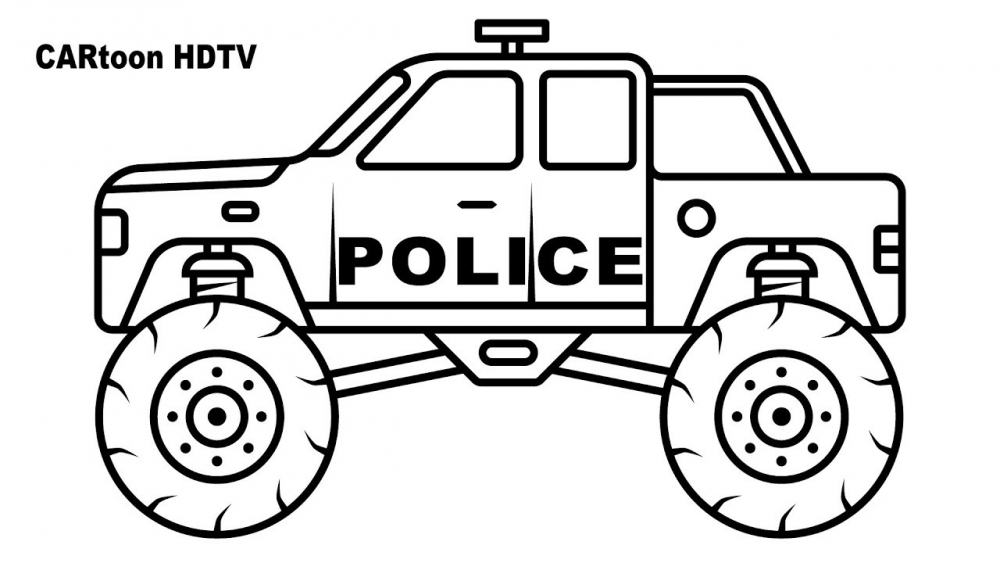 Раскраска Полицейская машина Полицейский джип для детей 3,4, 5 лет