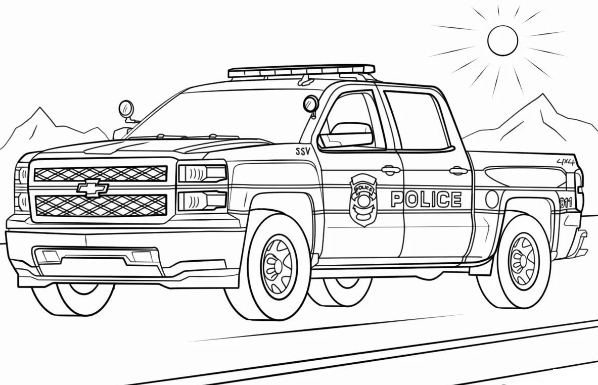 Coloring page Police car Detailed police car