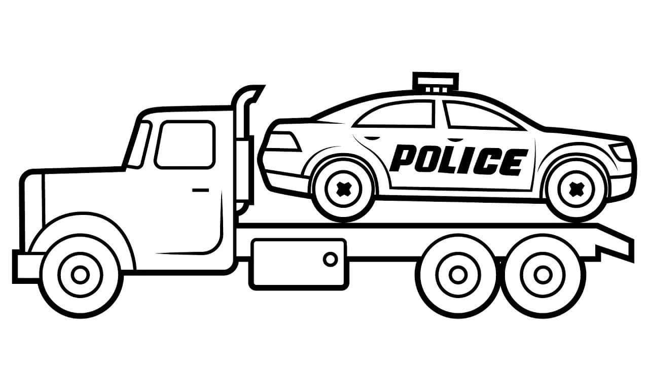 Ausmalbild Polizei Polizeiauto und Abschleppwagen