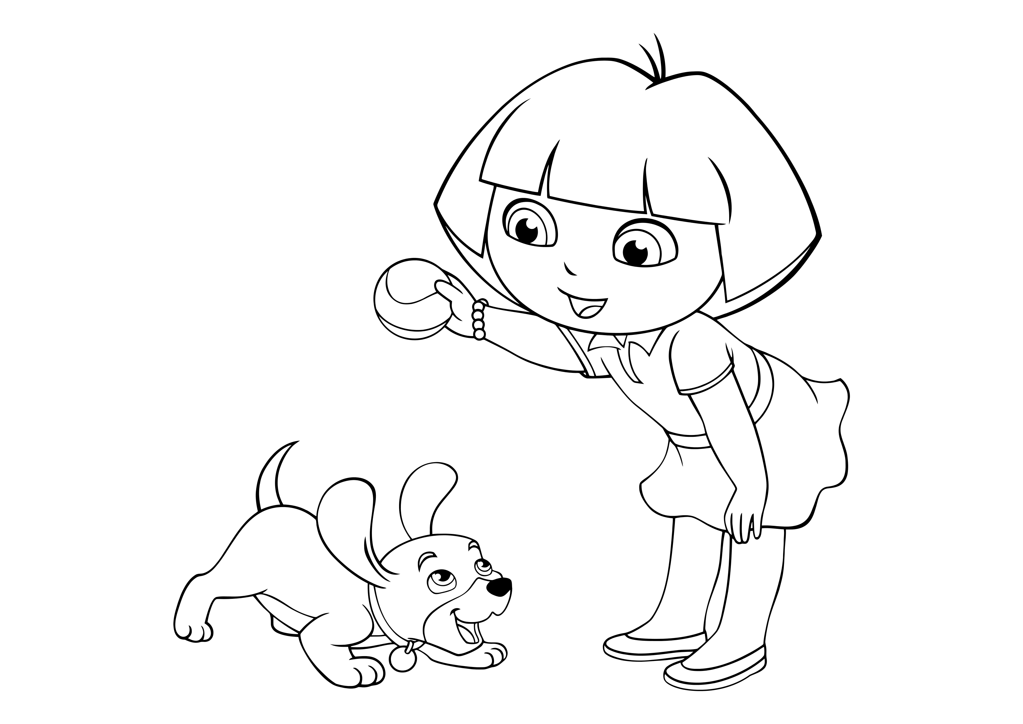 Coloring page Dora the Explorer Dora is playing with a puppy