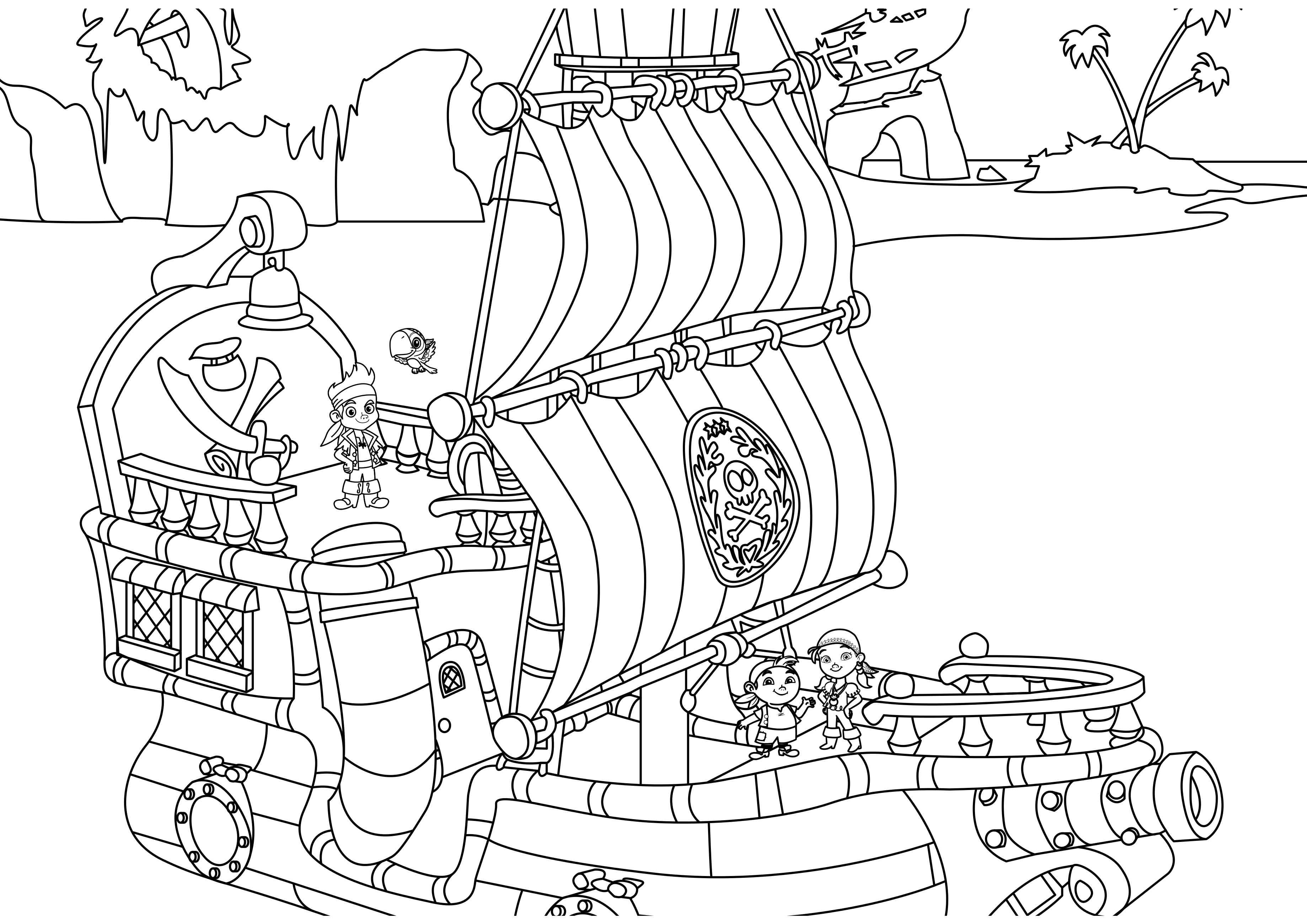 Ausmalbild Jake und den Nimmerland-Piraten Piraten und ihr Schiff
