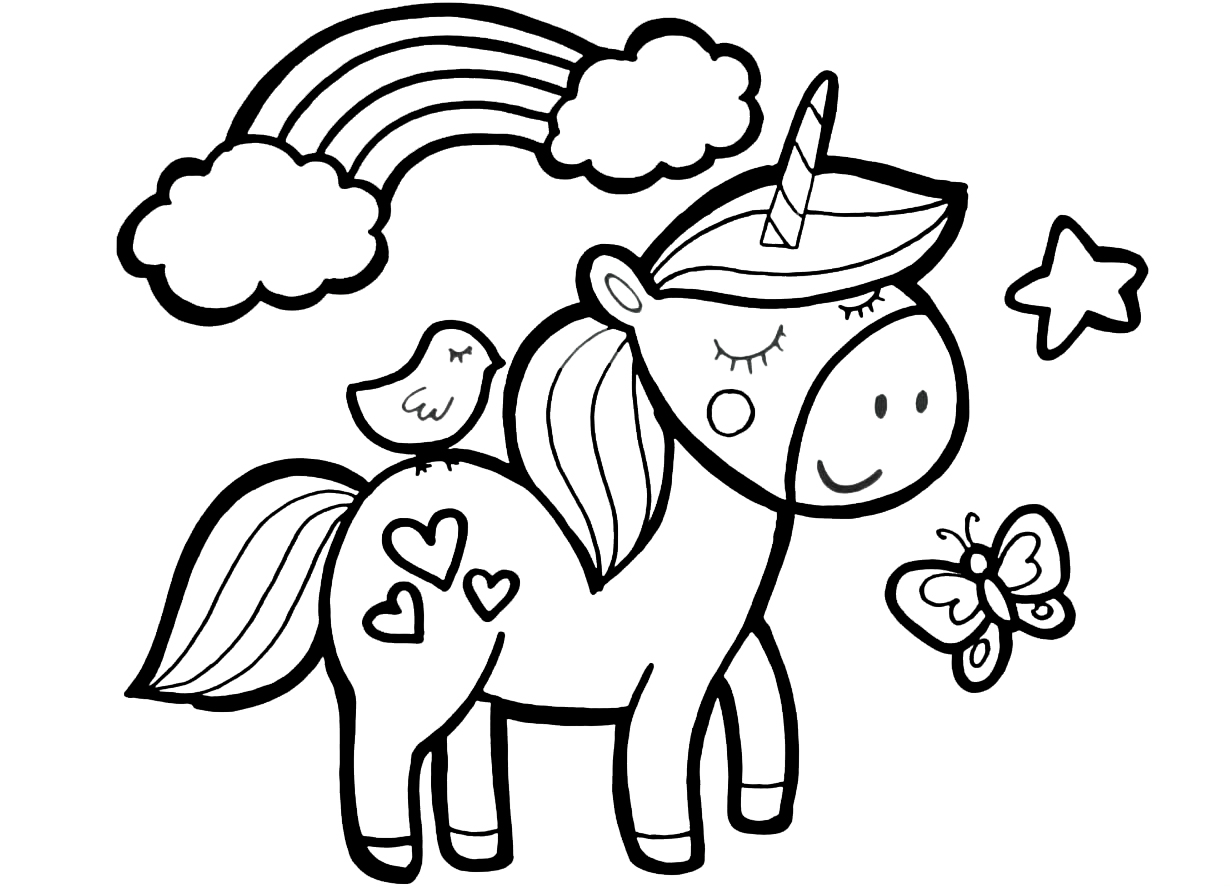 Coloring page Animals for children 5-6 years old Unicorn and Bird