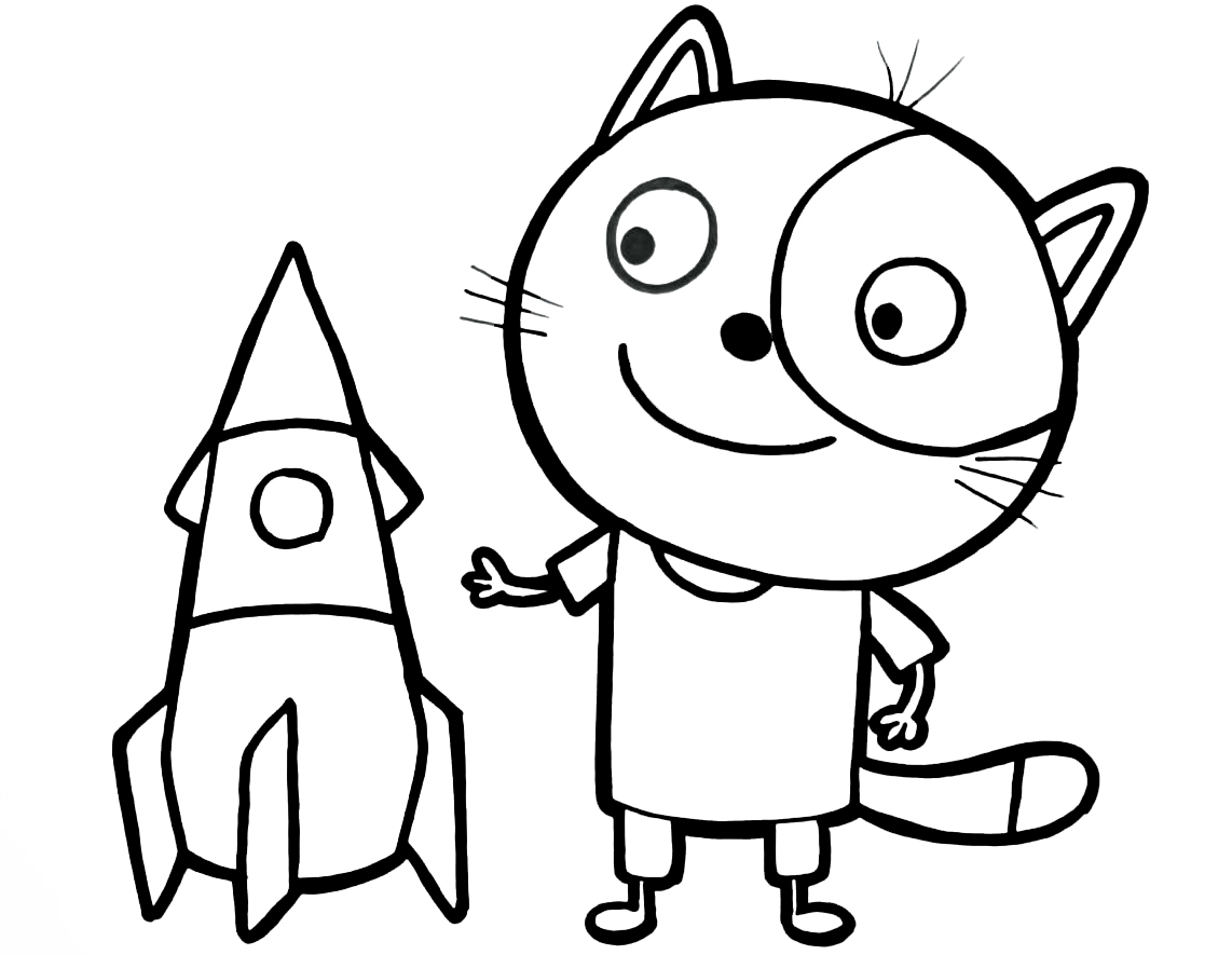 Para Colorear Animales para niños de 5-6 años Gato y cohete
