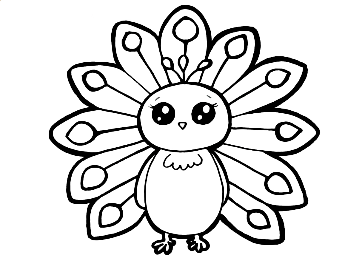 Coloring page Animals for children 5-6 years old Peacock