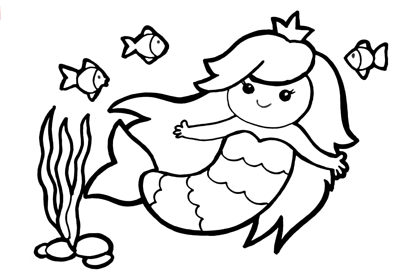 Coloring page Animals for children 5-6 years old Mermaid and fish