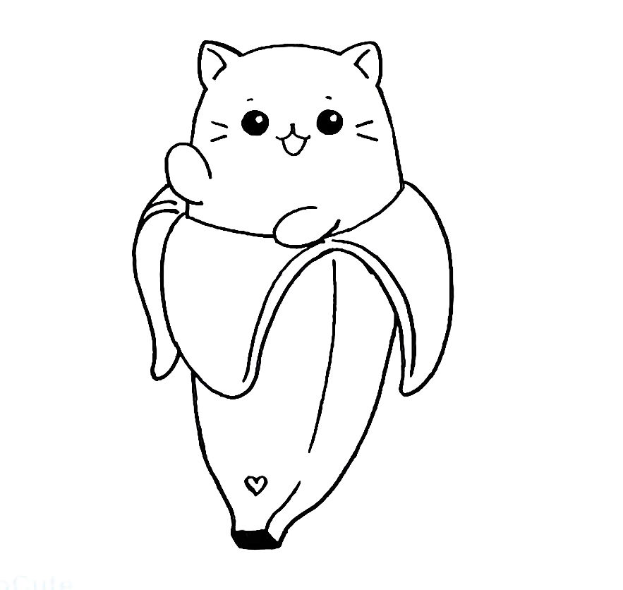 Ausmalbild Katzen Katze im Bananenkostüm