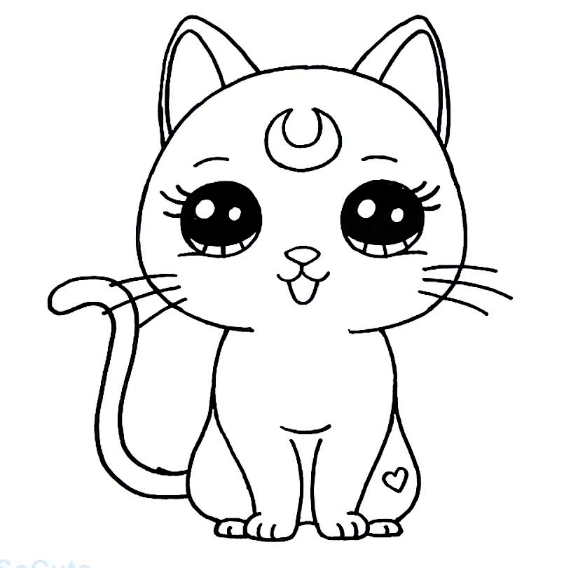 Coloring Pages Cats Moon Kitty Print