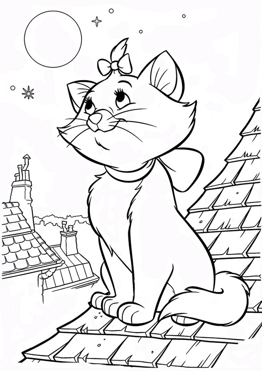Coloring page Cats Kitty looks at the moon