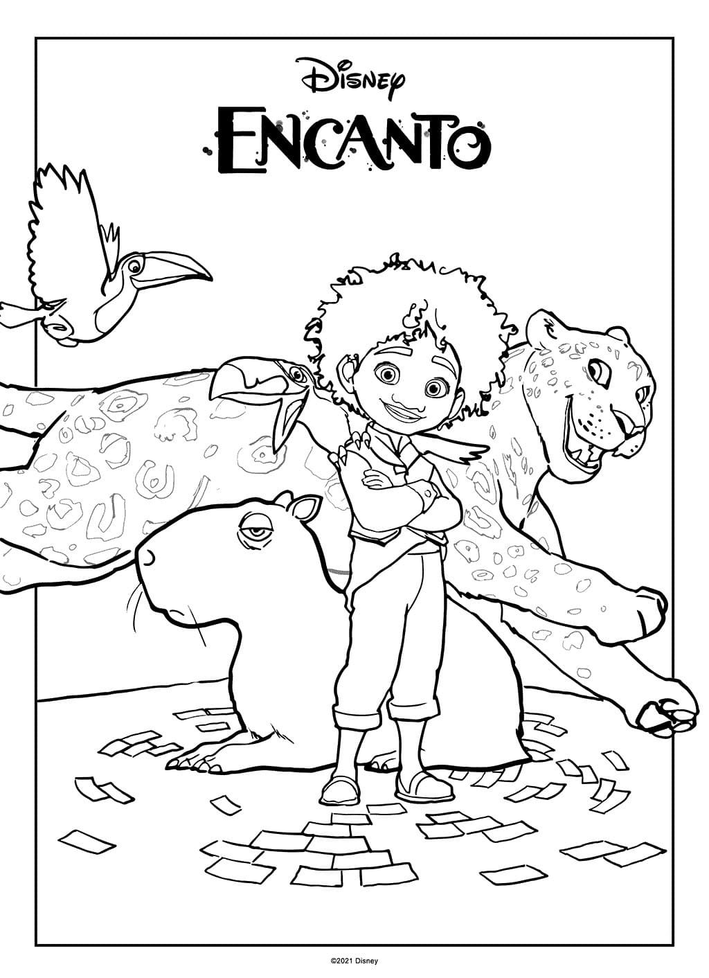 Раскраска Энканто Антонио и животные