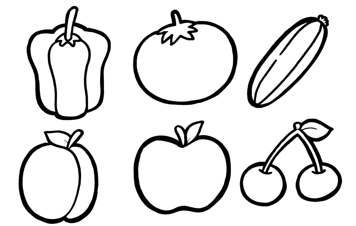 Раскраска Для детей 7-8 лет Овощи и фрукты для детей 7-8 лет
