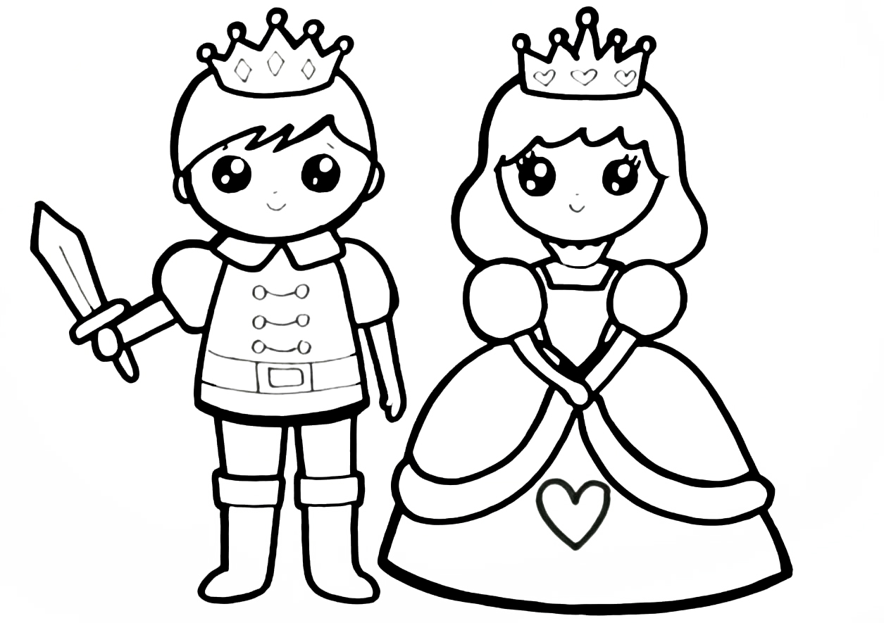 Раскраска Для детей 7-8 лет Принц и принцесса для девочек