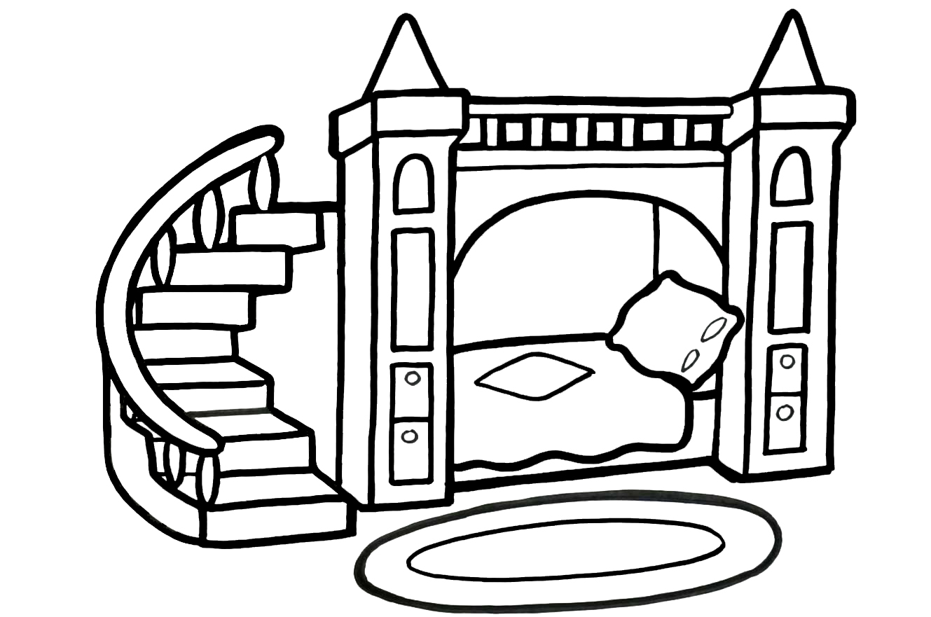 Раскраска Для детей 8-9 лет Кровать в форме замка