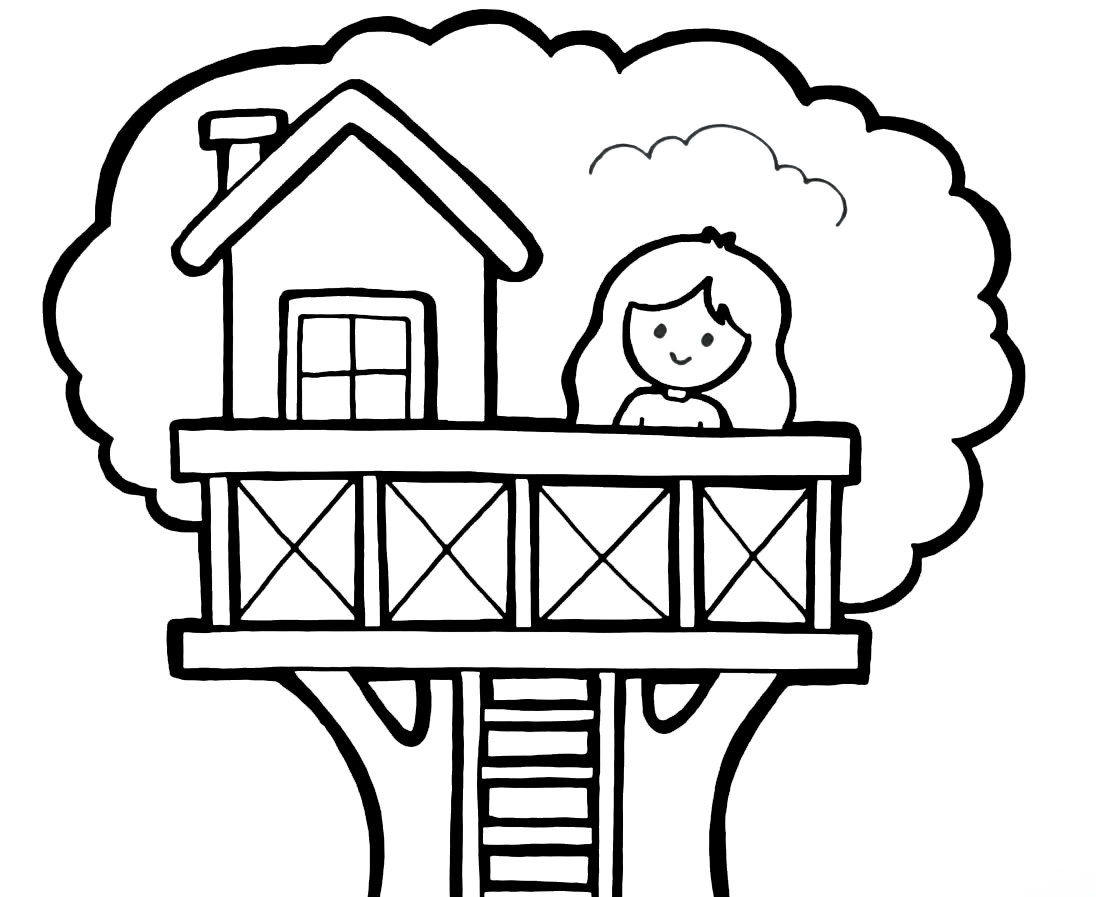 Coloring page For kids A house on a tree