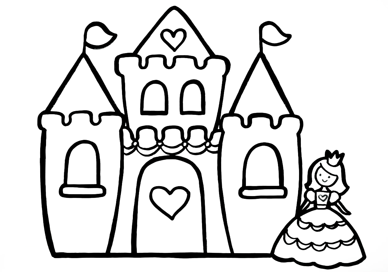 Coloring page For kids Castle and Princess