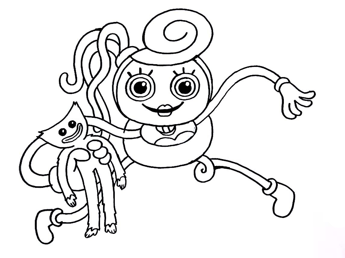 Coloring page Mommy Long Legs Mommy holds Huggy Wuggy