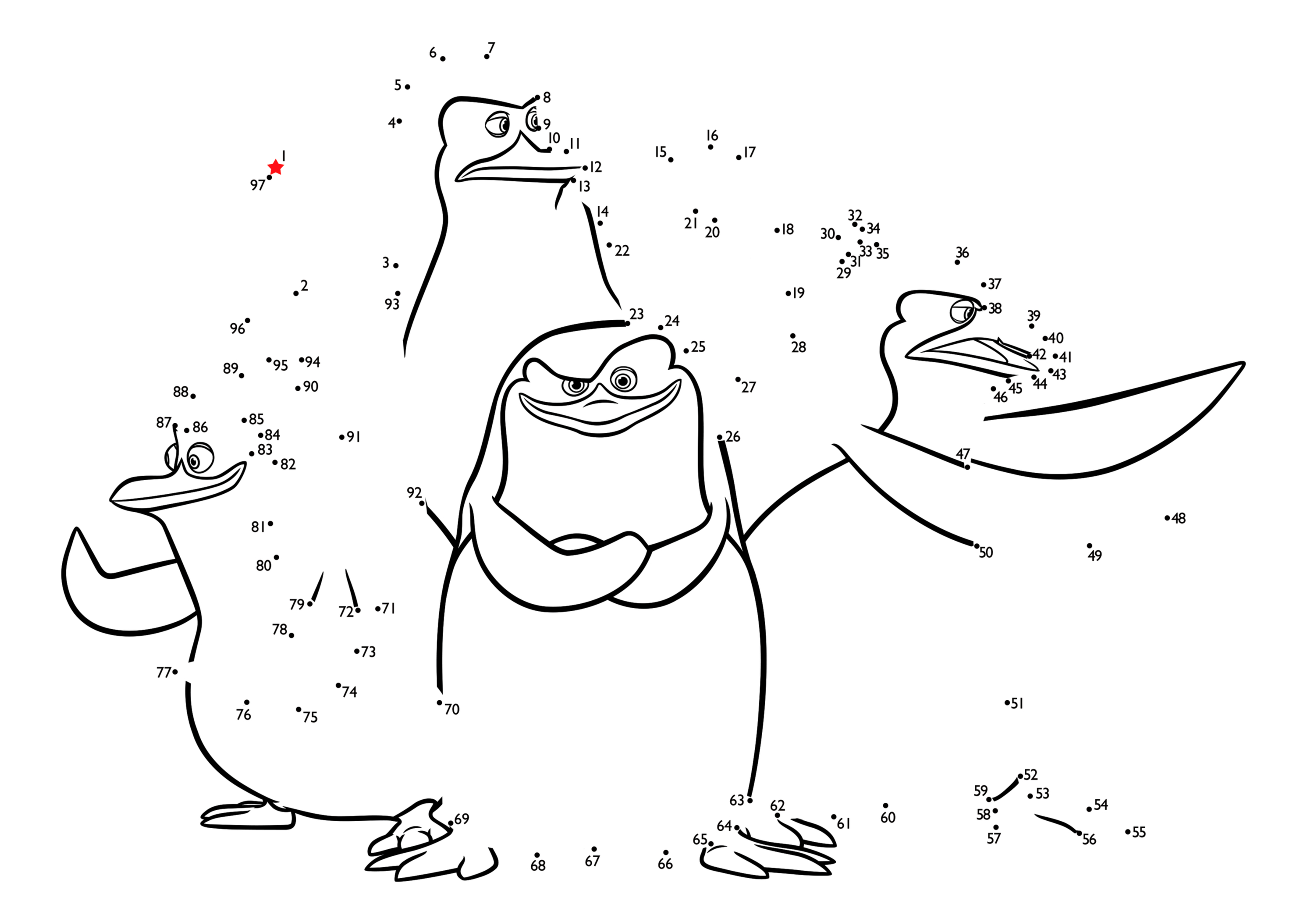 Ausmalbild Pinguin Pinguine - verbinde durch Punkte